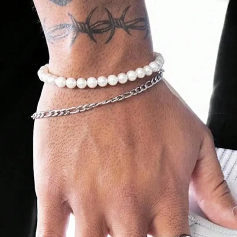 Faux Pearls Beaded Bracelet & Chain Bracelet Set, Stackable Bracelets, Stacked Bracelets, Bracelets Stacking, Fashion Jewelry for Men & Women for Party, Daily Decor, Trendy All-match & Exquisite Jewelry for Gift