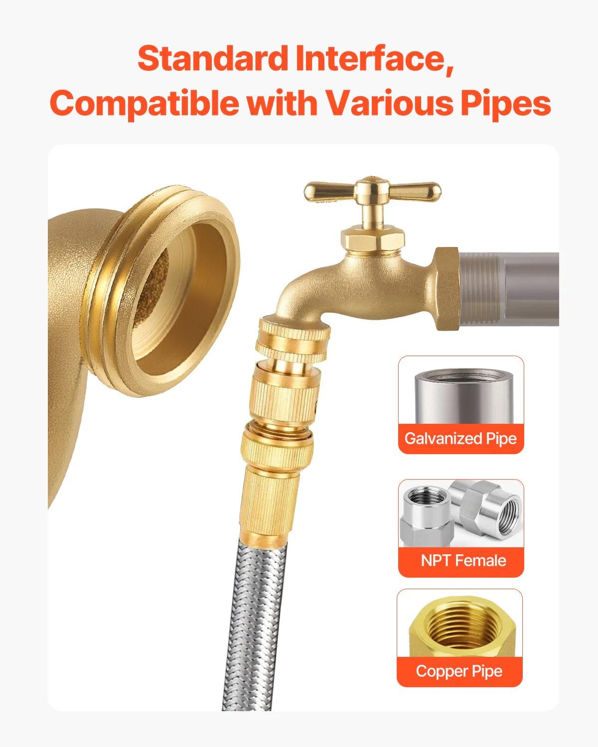 Outdoor Garden Brass Water Faucet Spigot Hose Bibb Connection High Flow Garden Hose Adapter