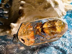 Natural Golden Inclusion Quartz Pendant Skeleton Phantom 925 Silver Statement