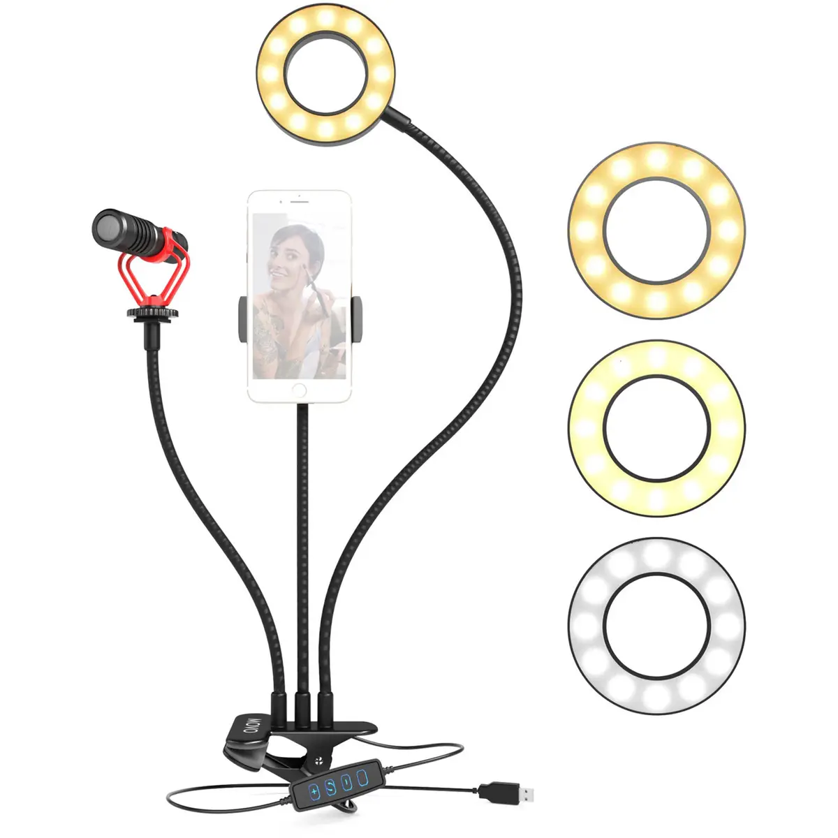 Movo Photo VGC-3+VXR10 Selfie Ring Light Kit with Cardioid Microphone
