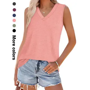 Women's Solid Color V Neck Tank Top, Casual Sleeveless Top for Summer, Ladies Clothes for Daily Wear 00