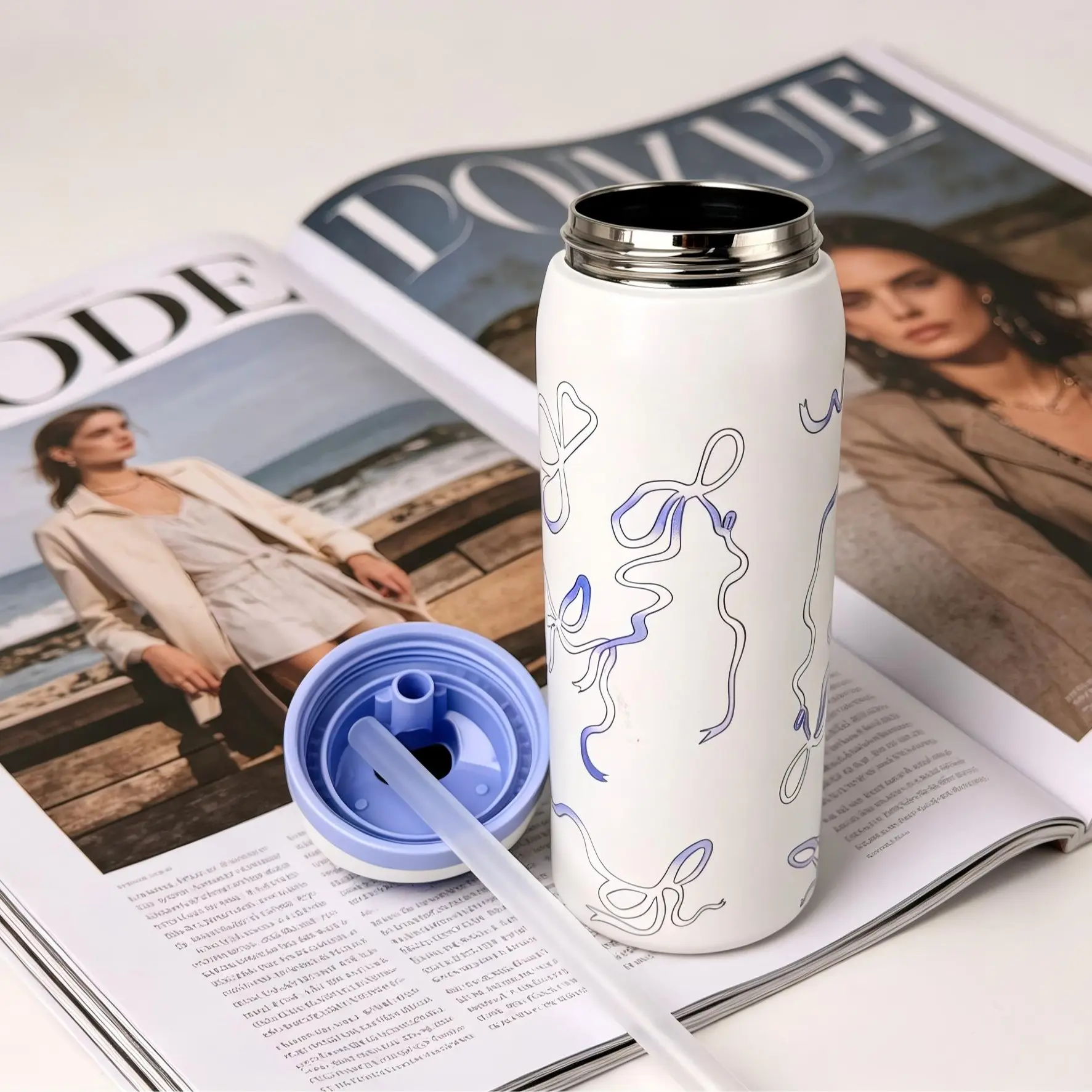 32oz (945ML) Blue Butterfly Stainless Steel Insulated Vacuum Tumbler - Lightweight Portable Mug with Straw, 24+ Hour Heat/Cold Insulation, Exquisite Workmanship, Ideal for Camping, Work