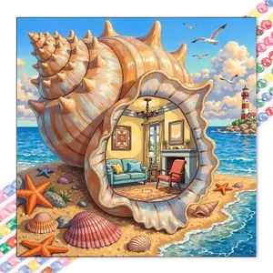 5D DIY Full Drill Round Diamond Painting - Diamond Painting Kit Seashell, Room. Mosaic Canvas DIY Wall Art, Home Wall Decoration