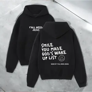 Faith Hoodie – Smile You Made God’s Wake Up List Graphic with Y’all Need Jesus Front Print – Perfect Inspirational Winter Hoodie for Men and Women, Church Outfits & Christian Gifts