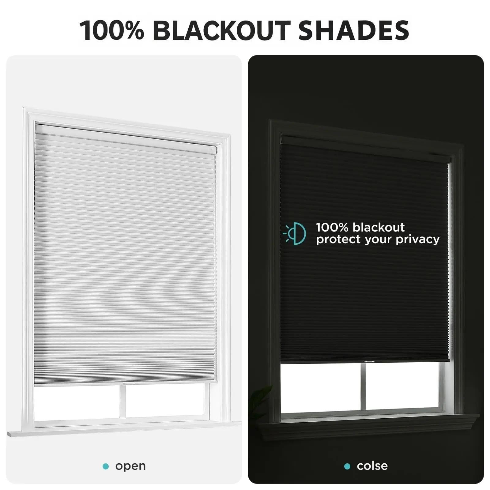 Top Bottom Cordless Window Blinds Blackout Honeycomb Cellular Shades for Indoor Windows No Drill No Tools Built-In Installation
