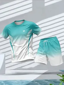 Outdoor Quick-Dry Sports Jersey, Simple Line Design, Gradient Color, Slight Stretch Fabric, Breathable Sweat-Wicking, Football Training Gear