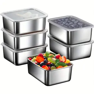 Stainless Steel Food Storage Box Set, 5 Counts/set Food Storage Container with Lid, Modern Food Preservation Container for Home Kitchen Outdoor Camping