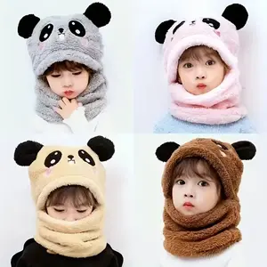Cartoon Bear Design Hat Scarf for Girls Children Winter Hat 3-14 Years Old Cozy Fleece Lined Warm Accessory