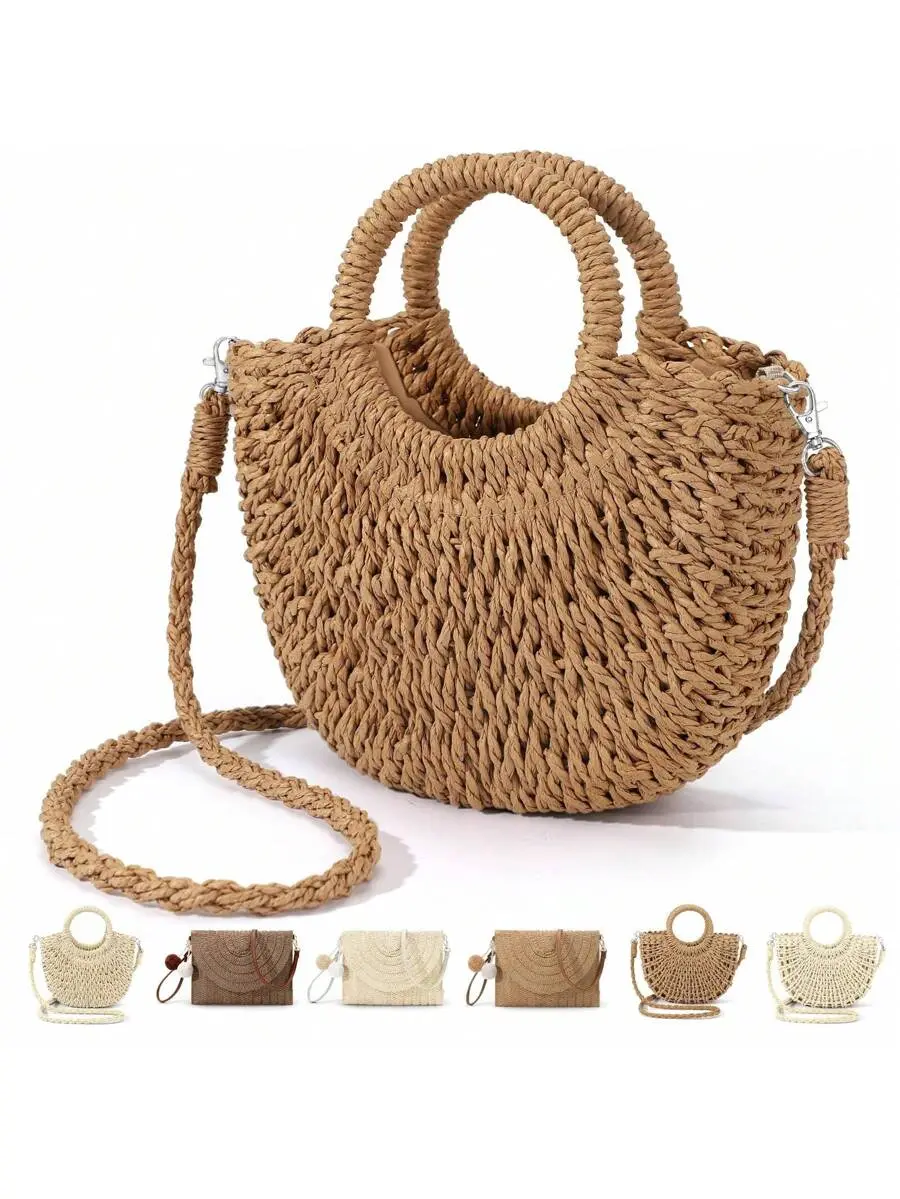 Summer Must-Have Straw Clutch for Women, Woven Beach Handbag, Trendy Vacation Sea Tote Bag