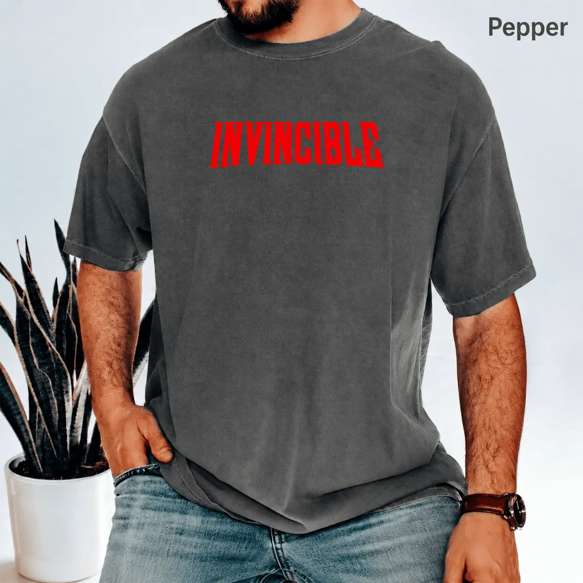 Thragg Invincible Anime Double Printed Vintage Ed Tee Unisex Heavyweight Cotton T-Shirt For Anime Fans Men Relaxed Fit Cotton Tee For Men & Women