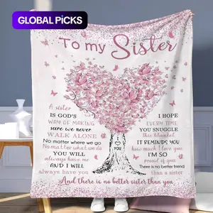 To My Sister Letter & Heart Pattern Blanket, Soft Warm Throw Blanket, Napping Blanket for Home, Office and Travel, Heartfelt Gift Blanket #GLOBAL PICKS