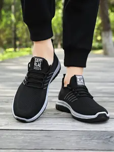 Men's Breathable Mesh Running Shoes, Jogging Shoes, Knitted Running Shoes, Athletic Running Shoes, Comfortable Soft Sole Casual Sneakers, Mid-Aged Dad Shoes, Sporty Style, All Seasons