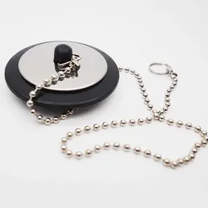 Bath Tub Stopper With Chain, 1 Count Drain Stoppers Black Rubber Sink Stopper Drain Plug for Replacement Kitchen or Bathroom Basin