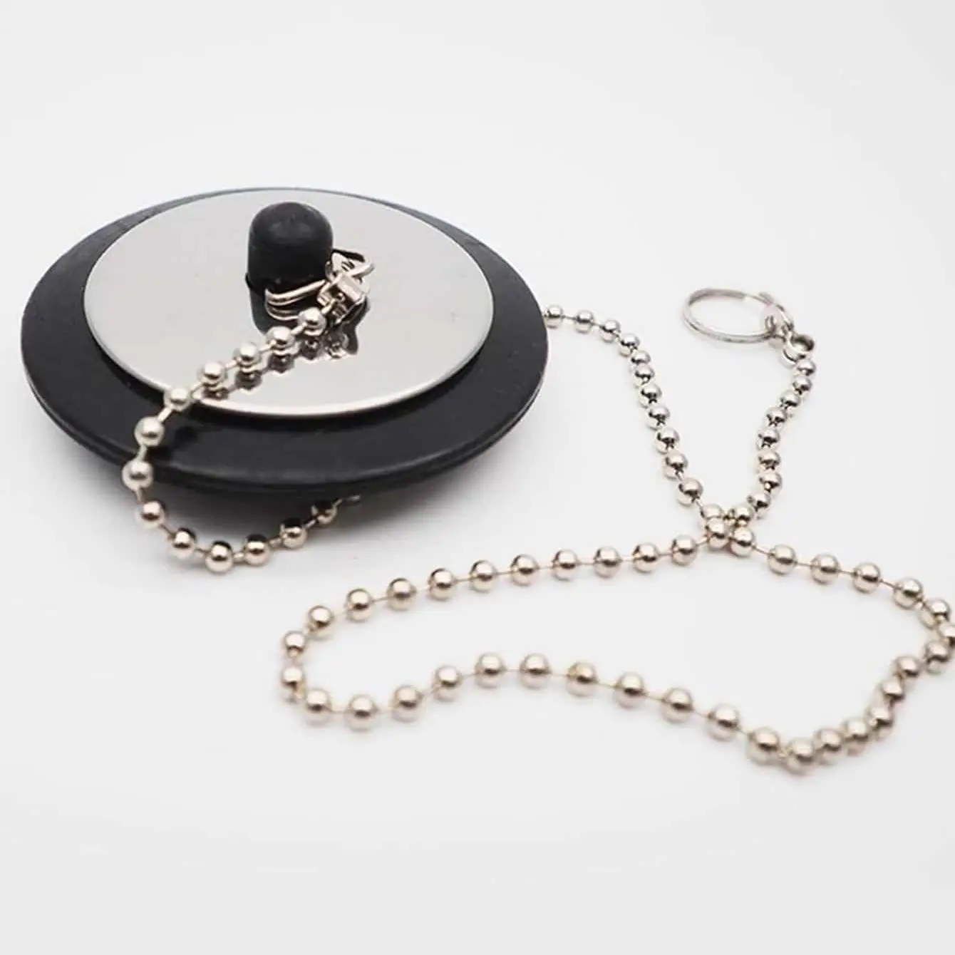 Bath Tub Stopper With Chain, 1 Count Drain Stoppers Black Rubber Sink Stopper Drain Plug for Replacement Kitchen or Bathroom Basin