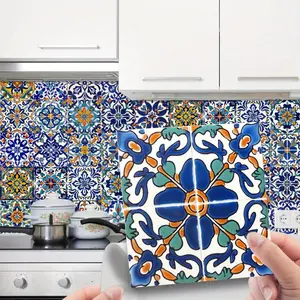 24pcs Peel & Stick Moroccan Tile Stickers, 6x6in - Vibrant Floral & Geometric Design, Waterproof & Removable Self-Adhesive Backsplash for Kitchen, Bathroom, Furniture & Home Decor, Multicolor PVC Tiles, Tile Stickers Waterproof
