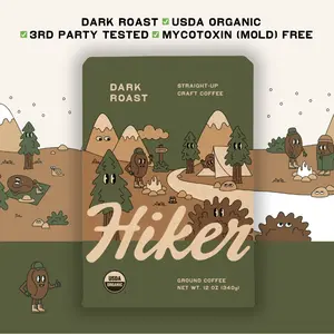 Dark Roast - 12oz - Hiker Coffee - Mycotoxin (Mold) Free - No Seed Oils - USDA Organic