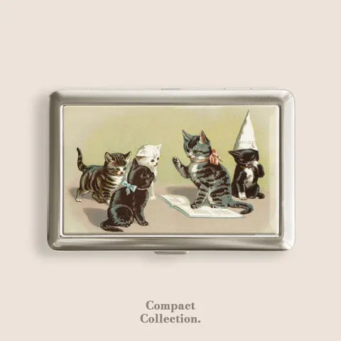 Vintage Epoxy Resin Dunce Cat Stainless Steel Cigarette Case - Press-Open Access with Button, 4"l x 2 2/3"w x 2/3"h, 100s Capacity, Dripping Pattern Blunt Holder Wallet, Compact Rectangular Home Organizer Containers, Great Gift for Adults