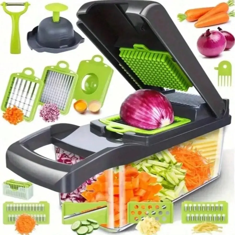 [Vegetable Slicer] 16-In-1 Vegetable Chopper,Multifunctional Vegetable Cutter 16-In-1 Vegetable Chopper Potato Shredder With Container Space-Saving Kitchen Gadgets  Professional Onion Chopper, Multi-Functional Food Chopper, Kitchen Vegetable Slicer And Di