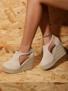 Women's Fashionable Flannel Wedges Sandals, Boho Style Platform Sandals for Beach Vacation, All-match Commuter Shoes for Work & Daily Wear, Girl