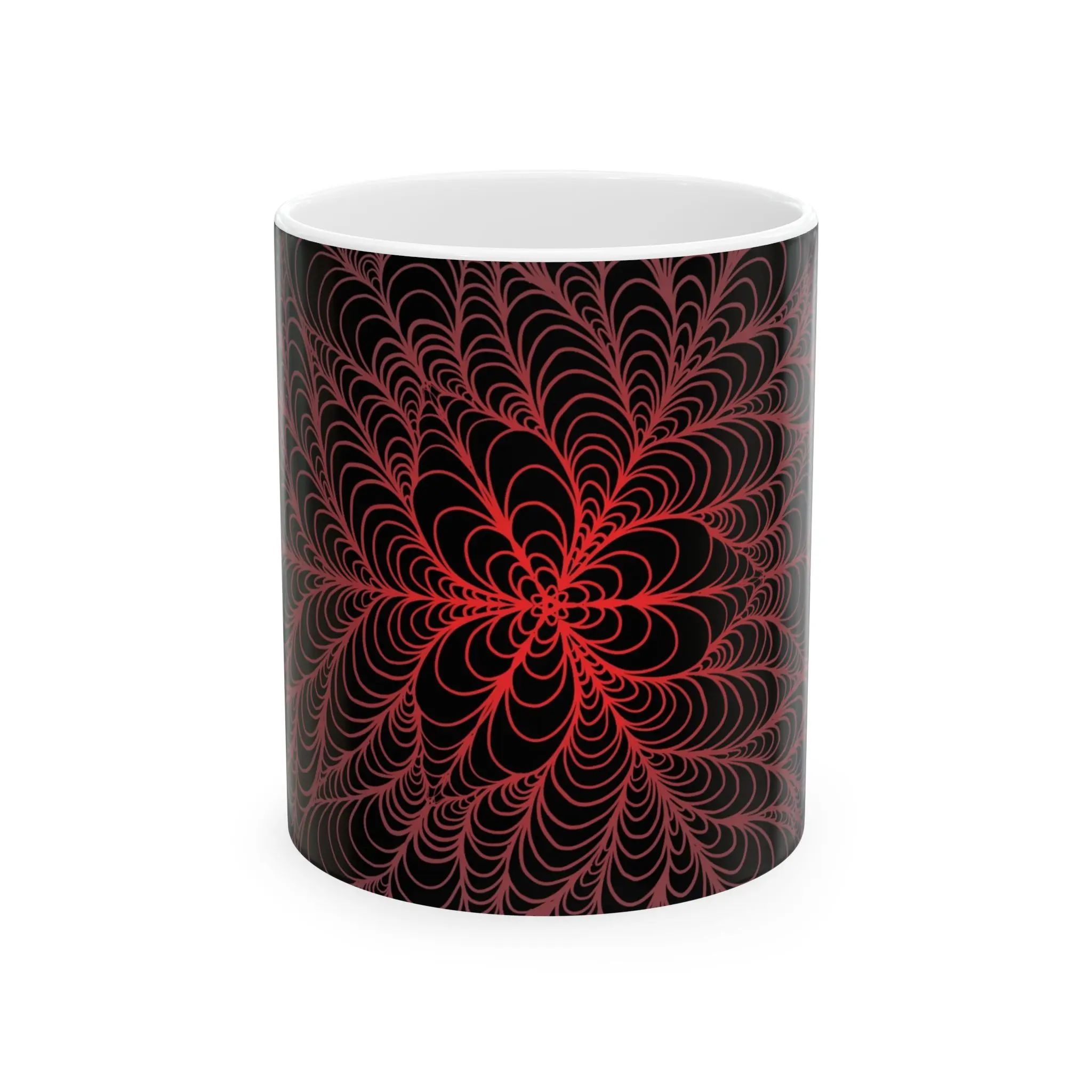 Red Fractal Spiral Mug | Black Spiral Pattern Ceramic Mug