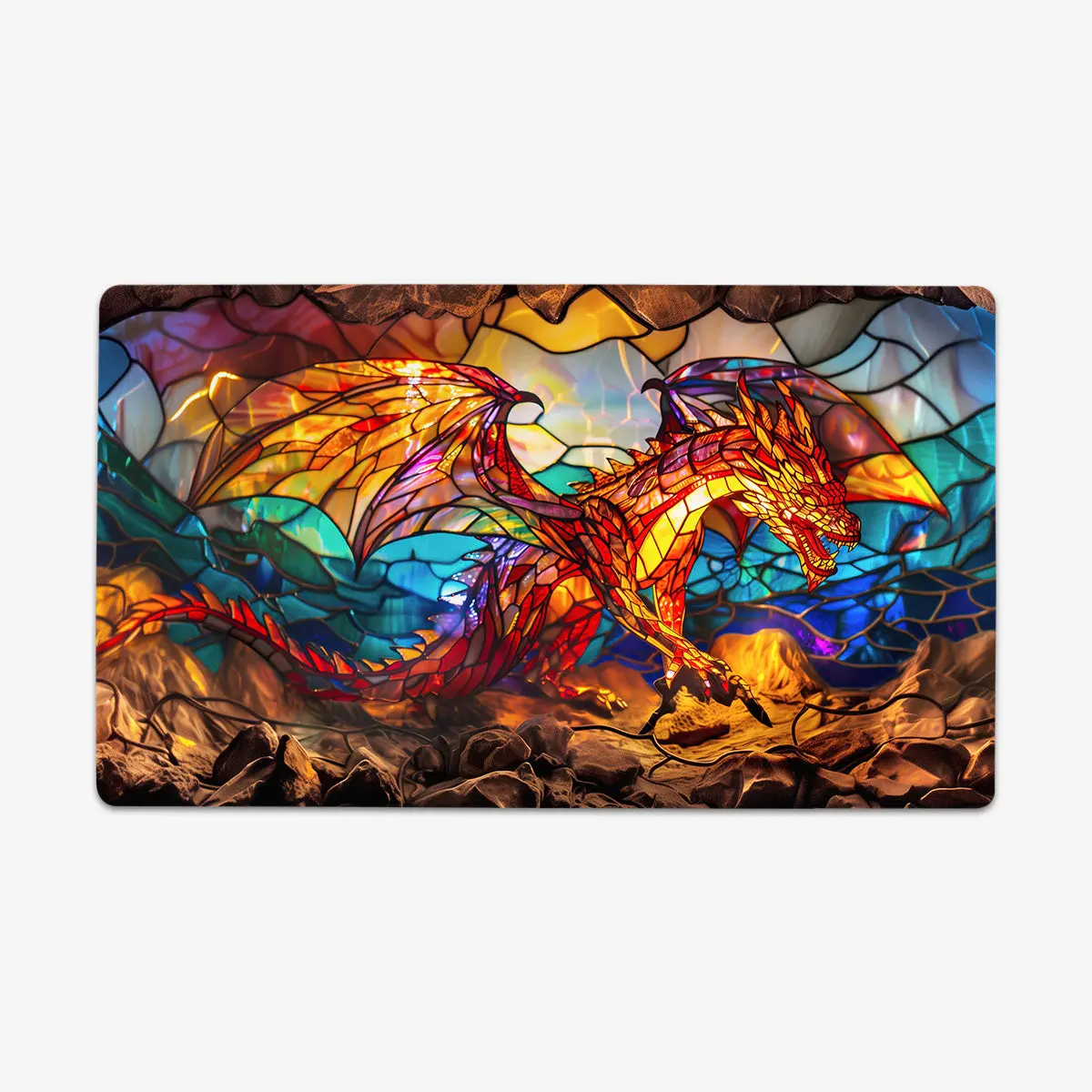 Red Dragon Stained Glass Mouse Pad, Smooth Cloth Surface, Rubber Bottom Playmat for Computers & Office Equipment