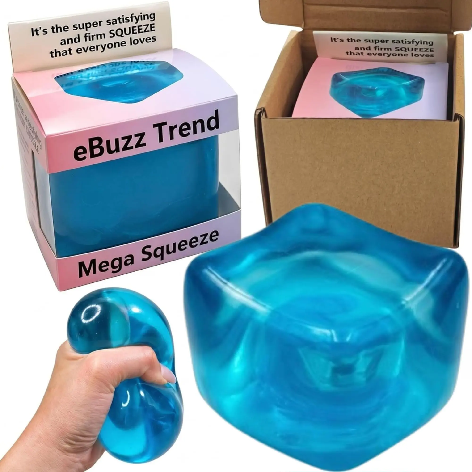 eBuzz Trend Premium Mega Squeeze Stress Cube - 35% Larger Than Standard Squishy Cube - Superior Build, No Leak, Odor Free Sensory Fidget for Stress Relief & Focus - Durable – ASTM Certified 3+