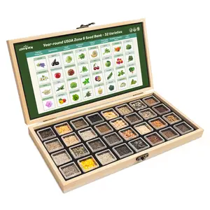 LUSH&DEW Year-Round USDA Zone 8 Seed Bank - 32 Organic Seed Varieties for Year-Round Gardening & Eco-Friendly Storage