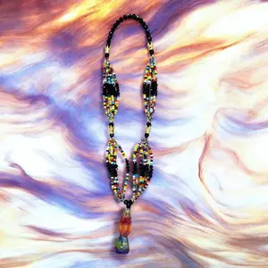 Santa Muerte Rosario 7 color / Holy Death Rosary 7 Color Gold Plated Amulet Matelasse Chain