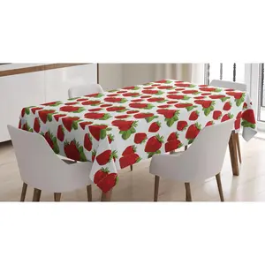 Strawberry Tablecloth, Delicious Exotic Food Theme Colorful Strawberries Print Illustration, Rectangular Table Cover for Dining Room Kitchen Decor, 60" X 90", Lime Green Vermilion