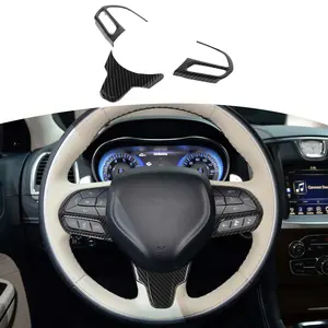 Interior Steering Wheel Cover Trim Kit For 2015-2023 Chrysler 300C Carbon Fiber Design Steering Wheel Cover Interior Trim Set