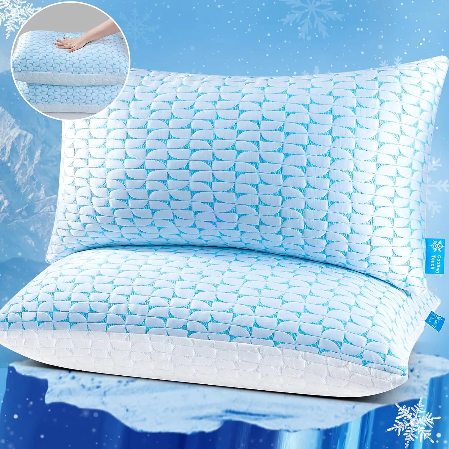 【FallFreshness】QUTOOL Cooling Bed Pillows for Side Back Stomach Sleepers, Adjustable Shredded Memory Foam Cooling Gel Pillows Firm and Supportive for
