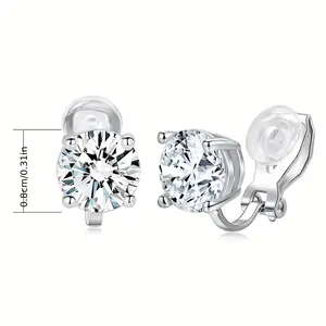 Clip-On CZ Stud Earrings - 8mm  four Claw Earrings | No Piercing Needed Fashion Jewelry