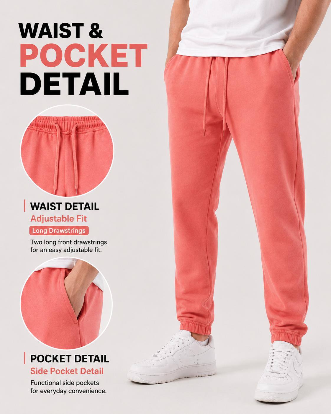Fleece Elastic Bottom Sweatpants with Pockets, Relaxed Fit, Moisture Wicking, Breathable