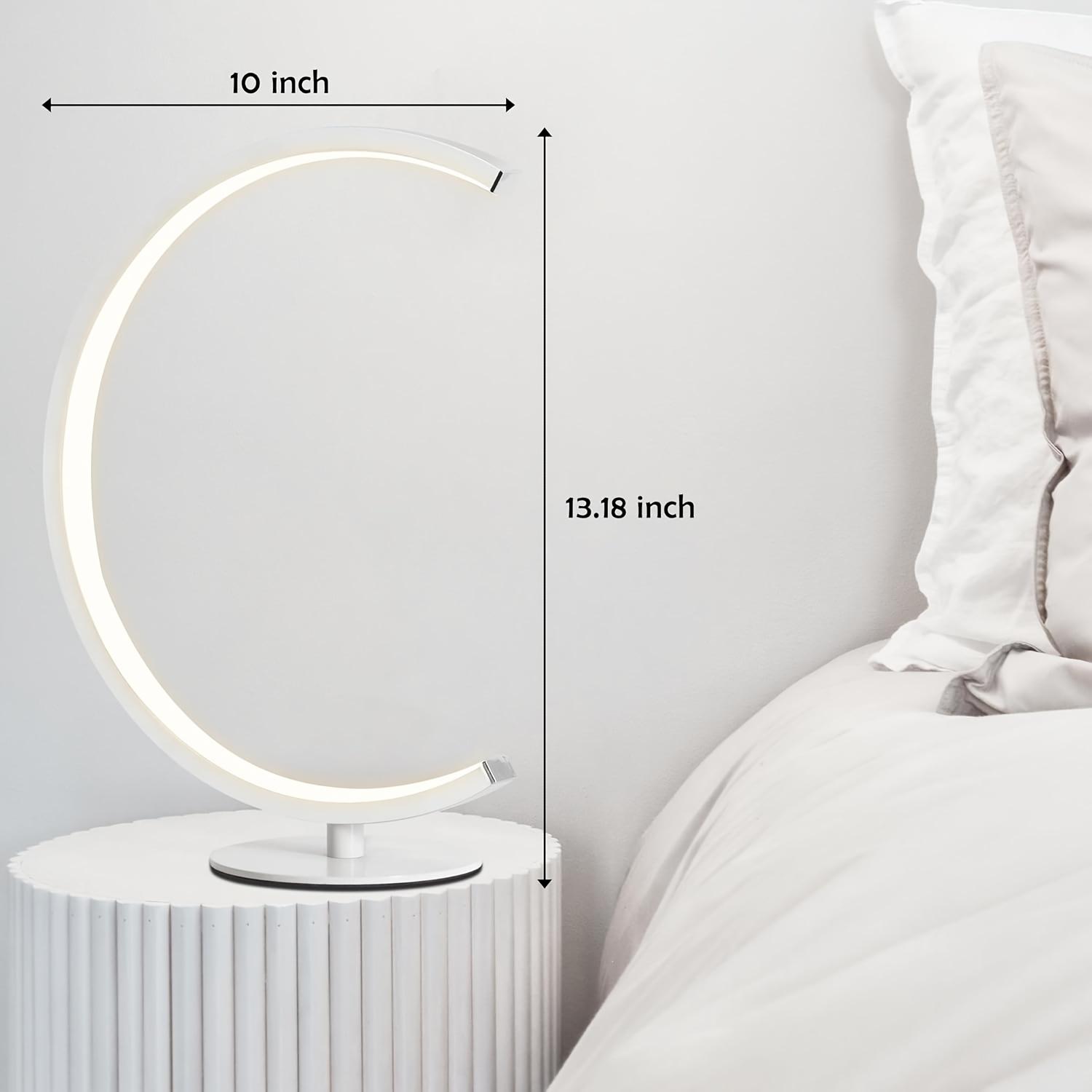 Modern C-Shaped LED Table Lamp, Dimmable Warm White Night Light for Bedroom, Living Room, Office Desk, Minimalist Crescent Moon Bedside Lamp with Touch Control