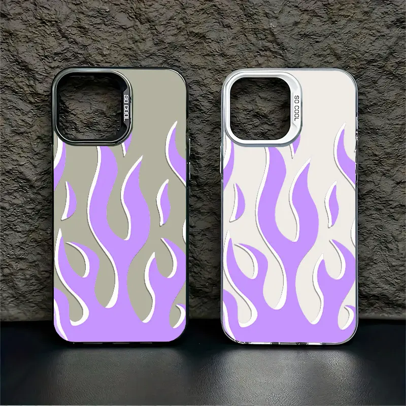 Pale purple flame pattern Minimalist design Casing For iPhone 17 16 15 14 13 12 11 PRO PLUS MAX Samsung S25 S26 FE Ultra Hard PET PC Anti-Drop Protective Camera Protection Tough premium beautiful fashion Phone Cases Shell  L1124
