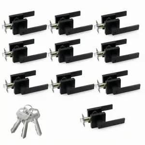 10 Pack Matte Black Door Handle Heavy Duty, Different Keys Entry Door Lever, Door Knobs with Lock and Key, Square Door Lever for Bedroom, Bathroom