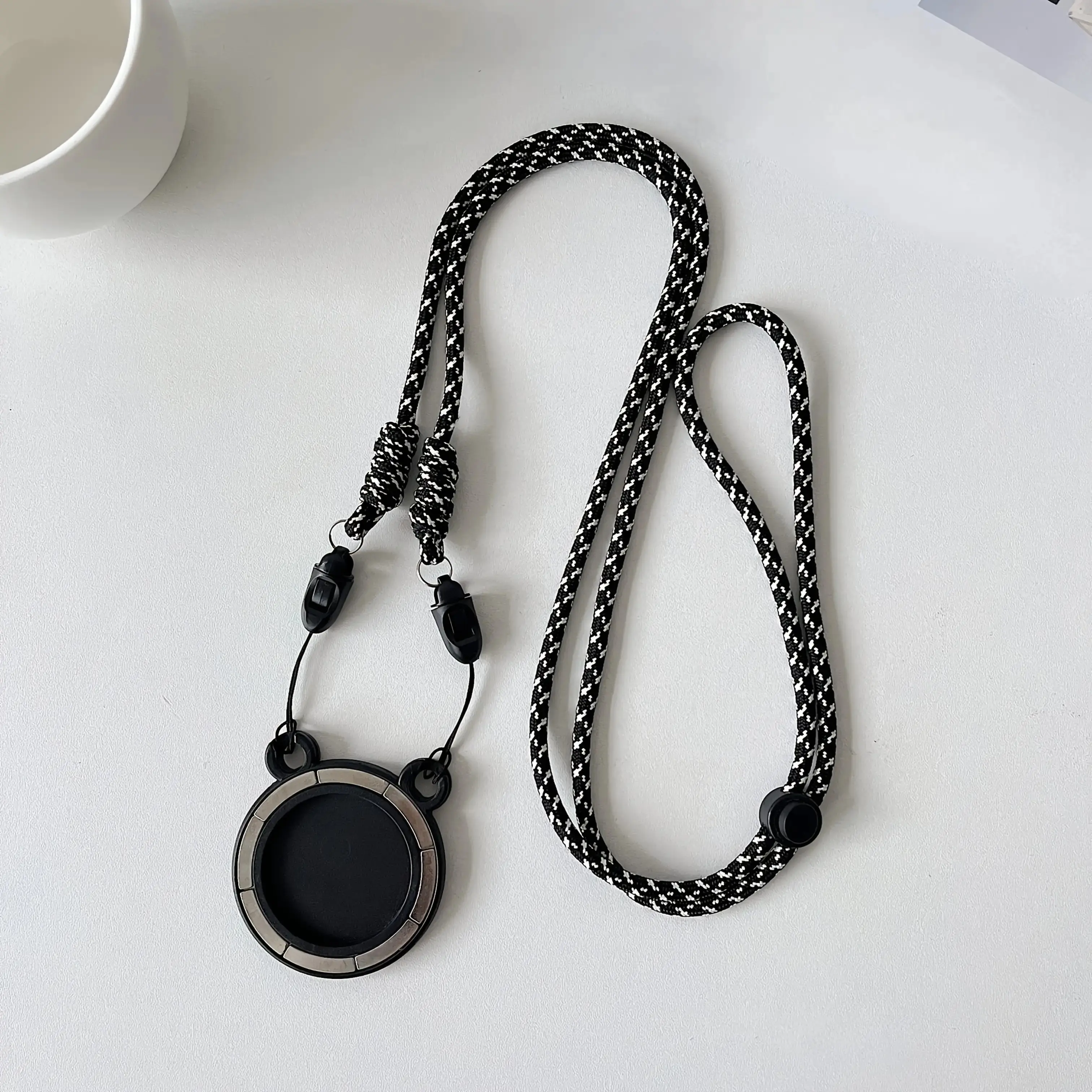 2024Adjustable Length Magnetic Phone Lanyard with Iron Pieces - Compatible with MagSafe, Portable Wireless Speaker Included, Black and Gray Design for iPhone, iPhone Accessories |   Adjustable Lanyard |   Durable Lanyard, Phone Holder2025