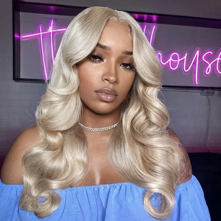 KissLove 13x4 Transparent Lace Body Wave Ash Blonde Human Hair Wig Pre Plucked Brazilian Highlight Frontal Wig
