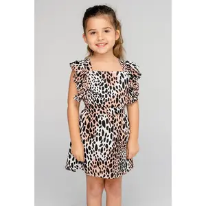 Shiloh Girl's Flutter Sleeve Dress - Cheetah