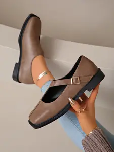 Women's Fashion Flat Square Toe Single Shoe, Casual Slip-On Design, Available in & Colors, Perfect for Daily Wear