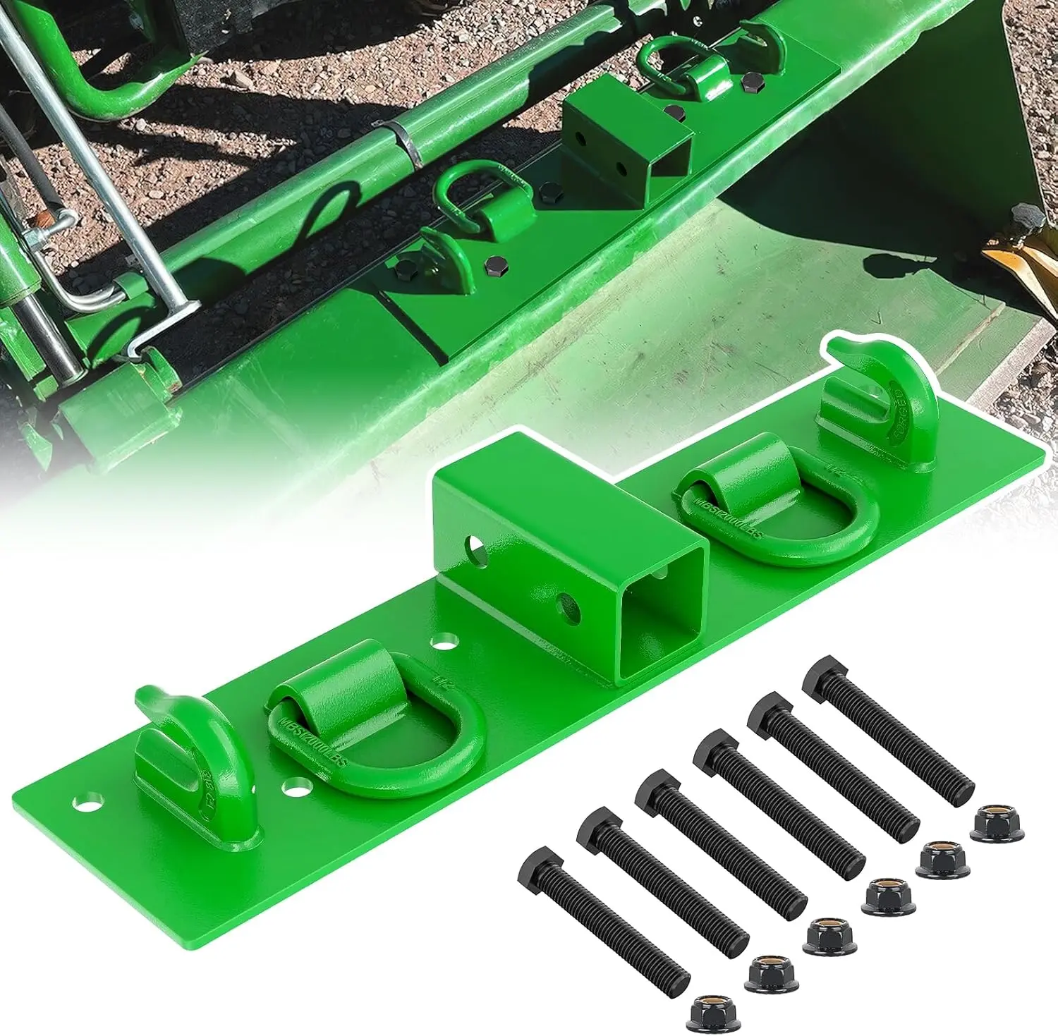 Nilight Grade 70 Bolt-On Forged Steel Tractor Bucket Grab Hooks - 3/8" Size, 1/2" Tie Down Ring, 2" Receiver, Plate, 4700LBS Max Tow/Heavy Load, Green Vehicle Towing Parts for 2025r,2038r Compact Tractors