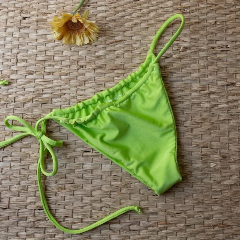 LASWIMLAB Handmade Neon Lime Green Brazilian Bikini Bottoms with Adjustable side ties Double Layered Design Eco Friendly Swimwear brat summer