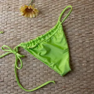 LASWIMLAB Handmade Neon Lime Green Brazilian Bikini Bottoms with Adjustable side ties Double Layered Design Eco Friendly Swimwear brat summer