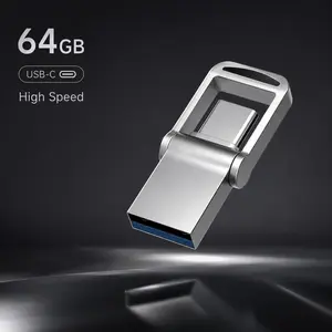 64GB USB-C Flash Drive, Dual USB 3.0 & Type-C OTG, High-Speed 100MB/s, Metal USB Stick with Keychain, for Android, PC, Laptop