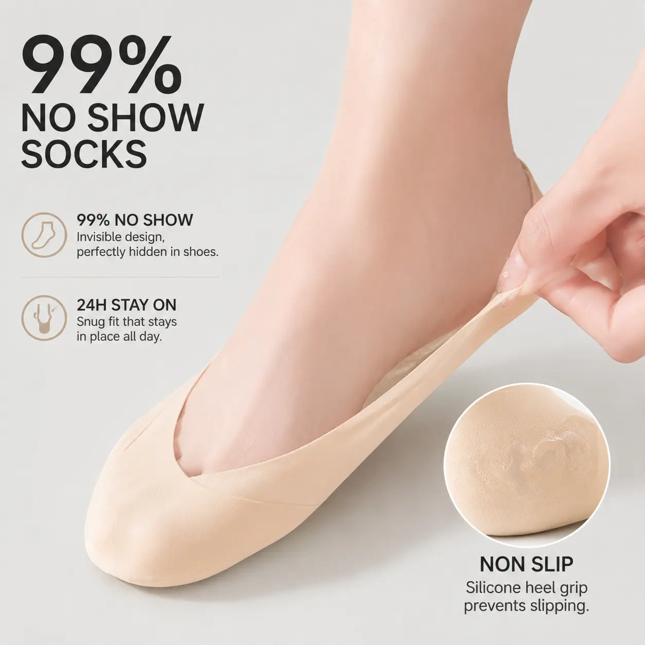 5 Pairs Women’s No Show Socks, Non Slip Ultra Low Cut Invisible Ice Silk Liner Socks, Thin Breathable Footies for Flats, Loafers and Sneakers