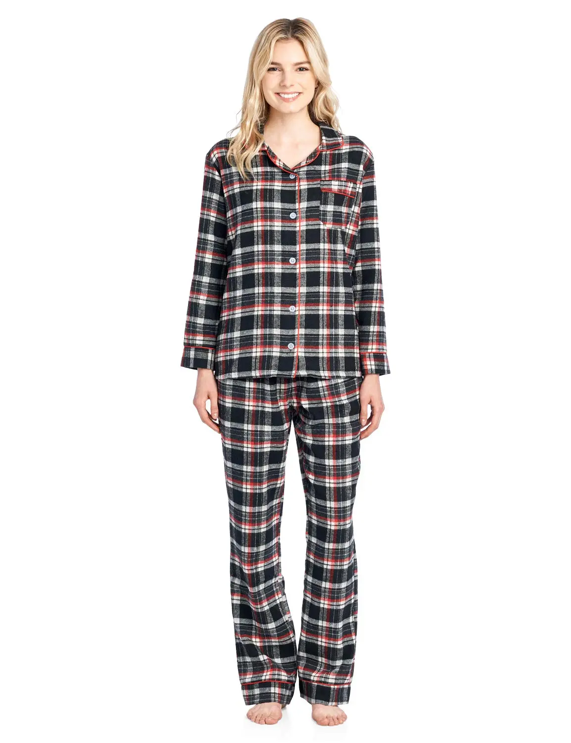 Ashford & Brooks Women's Plaid Pajama Gift Set, Cozy 2-Piece Cotton Blend Flannel Loungewear with Long Sleeve Button-Down Shirt and Pants