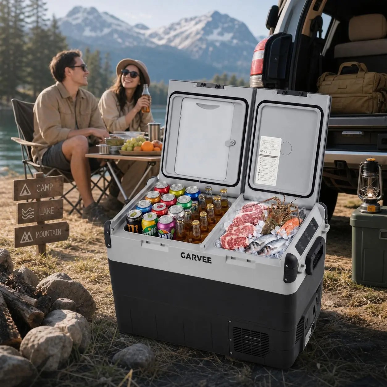 Garvee Dual Zone Portable Car Refrigerator Freezer – 53QT, 12V Compressor Cooler, APP Control, -4°F to 68°F, Battery Powered – For Vehicles, Camping, RV, Truck, Home