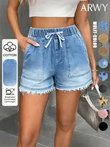 Women's Casual Loose Drawstring Denim Shorts, Lightweight Summer Beach Travel Pants, Fitted Plain Design for Daily Wear