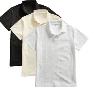 Men's Solid Jacquard Knit Polo Shirt, Regular Fit Casual Short Sleeve Collared Top for Summer, National Day Clothing, Fashion Menswear Men's Clothes for Daily Wear，summer outfits，mensfashion，mens clothing，guys giftsJacquard polo shirt funny men