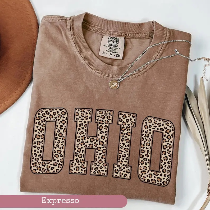 Comfort Colors Leopard Ohio Shirt, Ohio Shirt, Ohio Sports Fan Gift, Ohio State, University Student Gift, College Shirt